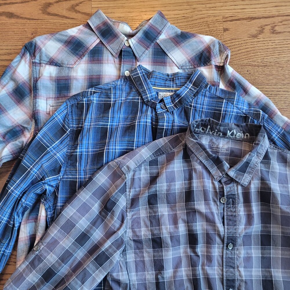 Lot of 3 Men's Plaid Shirts Size L Calvin Klein American Rag Threads & Heirs L